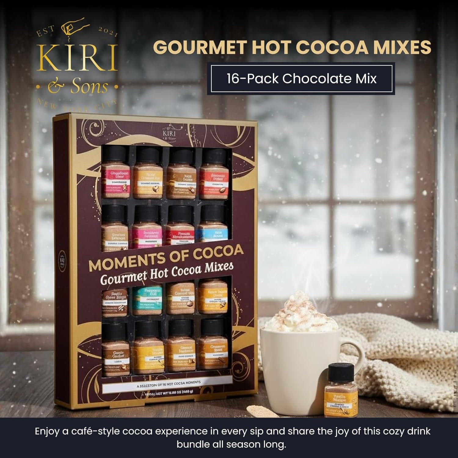 Hot Chocolate Mix Gift Set 16-Pack - Ultimate Gourmet Hot Cocoa Sampler Box with Caramel