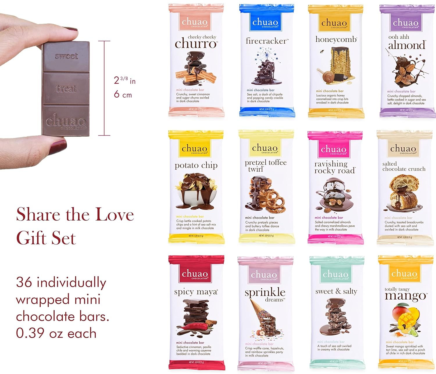 Chuao Chocolatier Share the Love Assorted Milk and Dark Mini Gourmet Chocolate Bars Gift Box | Sampler For Holiday